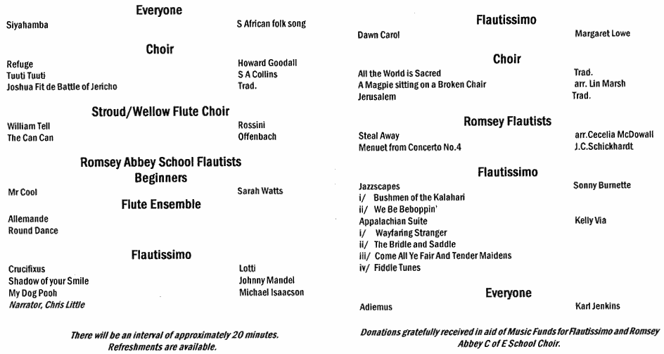 Programme for Romsey Abbey concert, 22nd May 2007