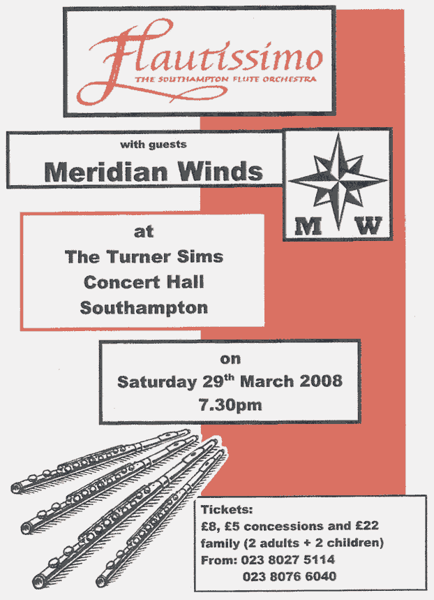 Poster for Turner Sims concert with Meridian Winds, 29th March 2008