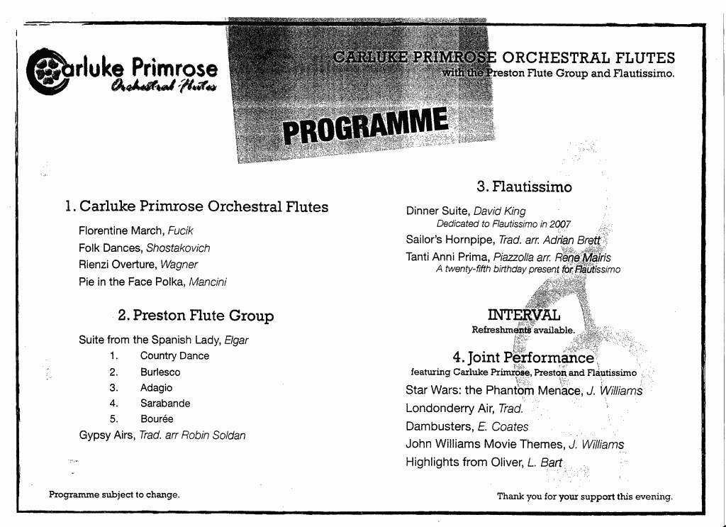 Programme for evening concert in Carluke