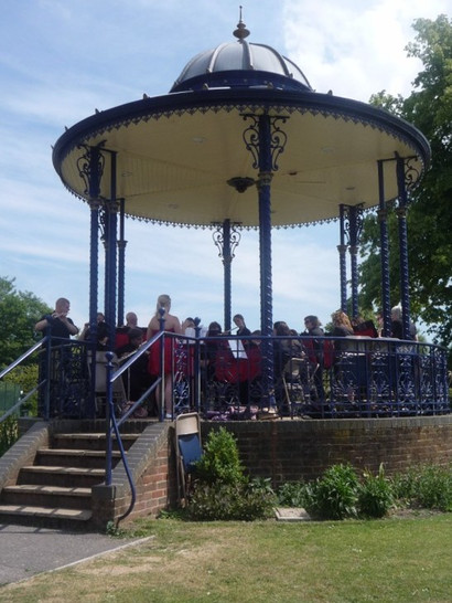 Playing on Romsey Bandstand, 27th June 2010