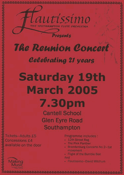 Poster for 21st Reunion Concert, 19th March 2005